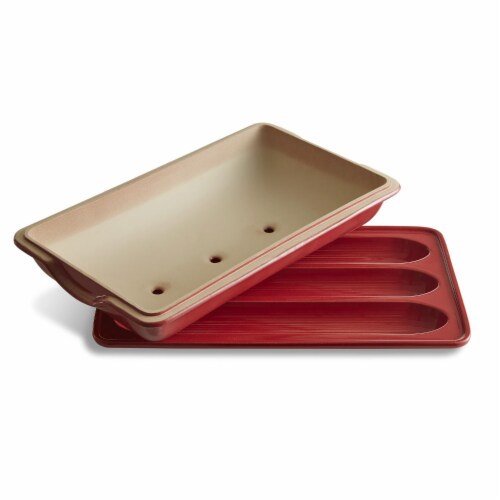 Emile Henri Ceramic Baguette Bread 3 Loaf Oven Baking Pan with Lid, Burgundy Perspective: bottom