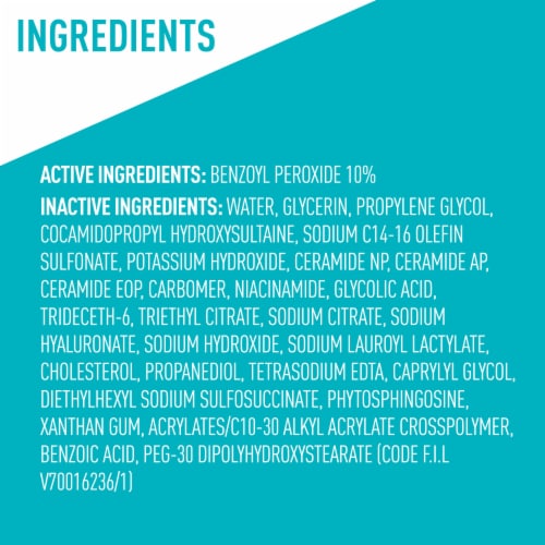 CeraVe Acne Foaming Cream Wash with 10% Benzoyl Peroxide, Gentle Face & Body Wash Acne Treatment Perspective: bottom