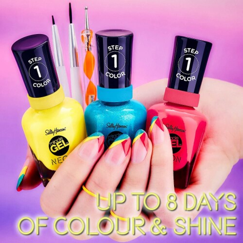 Sally Hansen Miracle Gel Neon Fluorescent Pink Step 1 Nail Color Perspective: bottom