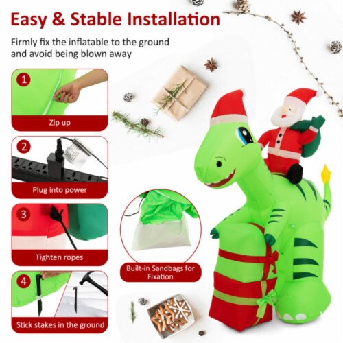 Hivvago 8 Feet Lighted Christmas Inflatable Santa Claus Dinosaur Decoration with Gift Boxes Perspective: bottom
