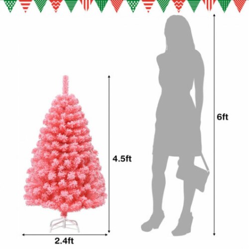 Hivvago Pink Christmas Tree with Snow Flocked PVC Tips and Metal Stand-4.5 ft Perspective: bottom
