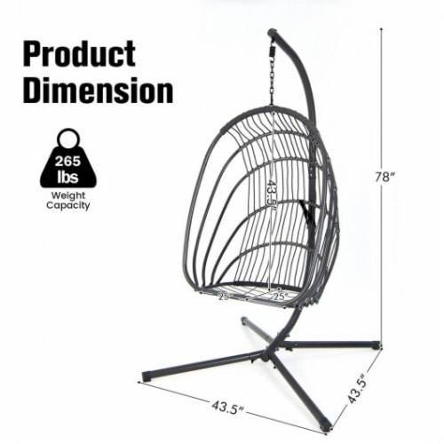 Hivvago Hanging Folding Egg Chair with Stand Soft Cushion Pillow Swing Hammock-Gray Perspective: bottom