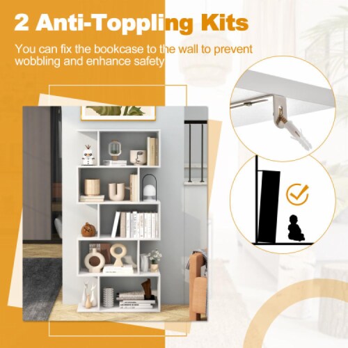 Hivvago 5-Tier Bookshelf with Anti-Toppling Device for Living Room Home Office-White Perspective: bottom