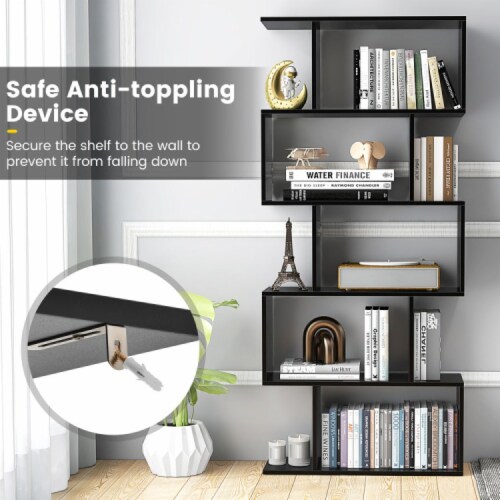 Hivvago 5-Tier Bookshelf with Anti-Toppling Device for Living Room Home Office-Black Perspective: bottom