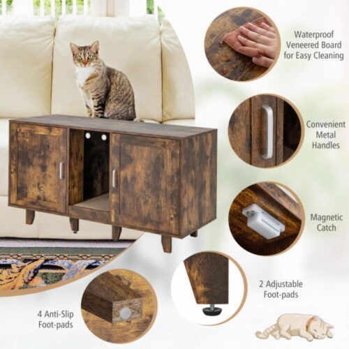 Hivvago 2-Door Cat Litter Box Enclosure with Winding Entry and Scratching Board Perspective: bottom