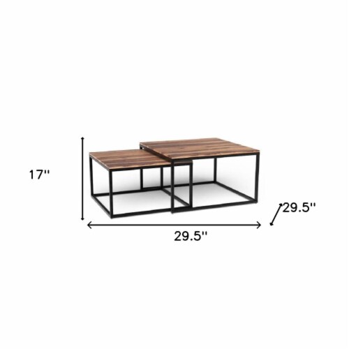 Set Of 2 Squared Off Natural Wood Nesting Coffee Tables
