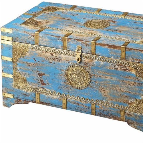 Traditional Hand Painted Brass Inlay Storage Trunk Traditional Hand Painted Brass Inlay Storage Trunk