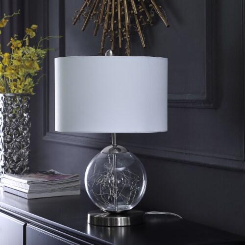 21 inch Translucent Glass Globe LED Table Lamp With White Drum Shade 1 City Market