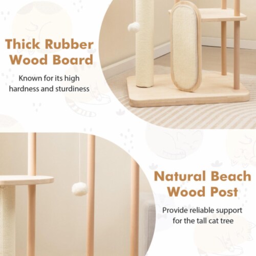 Hivvago Wooden Multi-level Modern Cat Tower with Scratching Board and Post Perspective: bottom