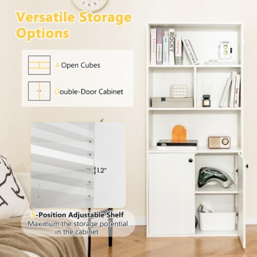 Hivvago 5-Tier Freestanding Bookcase with Open Cubes and Adjustable Shelf-White Perspective: bottom
