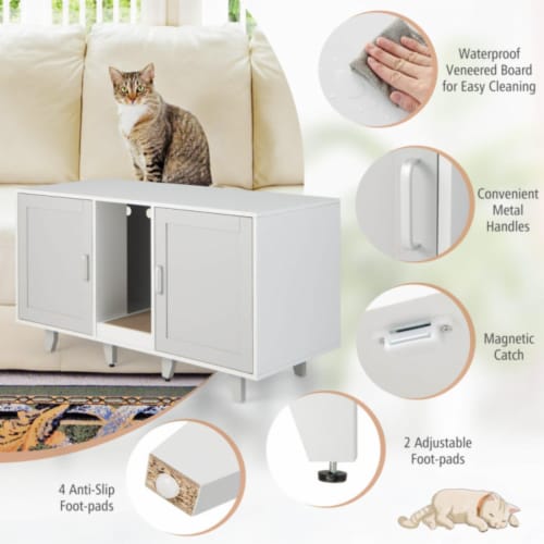 Hivvago 2-Door Cat Litter Box Enclosure with Winding Entry and Scratching Board Perspective: bottom