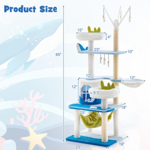 Hivvago Multi-level Cat Tower with Sisal Covered Scratching Posts-Blue Perspective: bottom