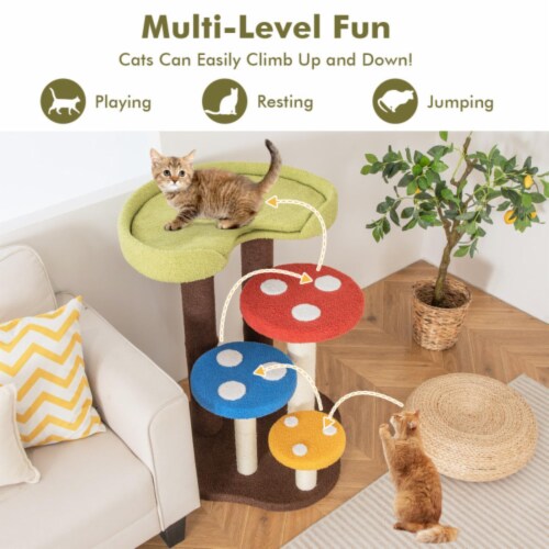 Hivvago 3-In-1 Cat Tree 3 Full-Wrapped Sisal Posts Removable Mat and Platforms-Multicolor Perspective: bottom