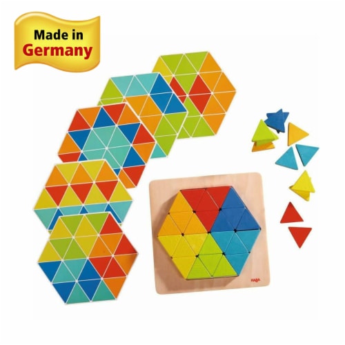 HABA Arranging Game Magical Pyramids - 36 Triangular Wooden Tiles with Templates Perspective: bottom