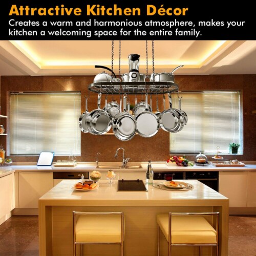 Vdomus 33x17  Pot & Pan Ceiling Rack, Mounted Storage Organizer w/15 Hooks Perspective: bottom