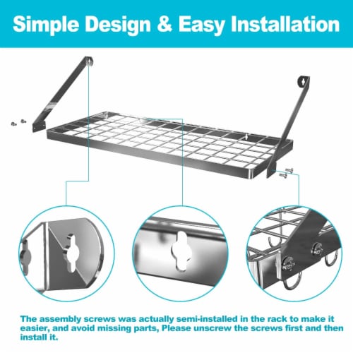 Vdomus Silver Hanging Pot Rack, Wall Mounted Pots & Pans Holder Perspective: bottom