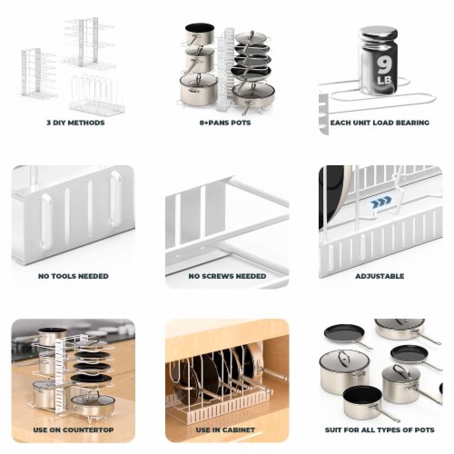 Vdomus Silver Pot Rack Organizer w/ 3 DIY Methods, 8+ Pot & Pan Holders Perspective: bottom