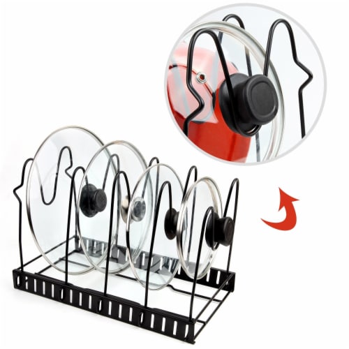 Vdomus Adjustable Pots and Pans Rack for Kitchen, Pan and Pot Lid Holder Black Metal (Black) Perspective: bottom