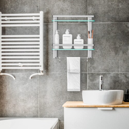 GeekDigg 2 Tier Bathroom Glass Shelf, 8MM Extra Thick 15.2x5, 4D x