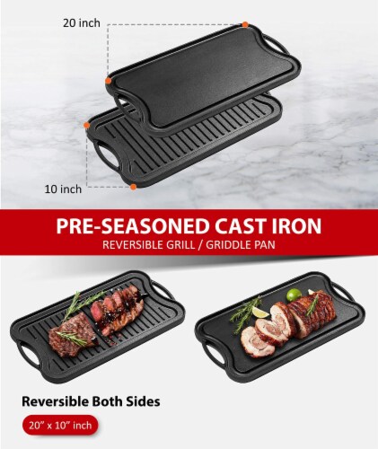 Bruntmor 20 x10 2-In-1 Pre-Seasoned Cast Iron Skillet Roasting Pan & Griddle Pan Perspective: bottom