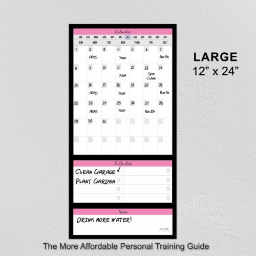 Alpine Choice Dry Erase Pink Workout Planner, Fitness Calendar, Exercises, Goals & Notes Perspective: bottom