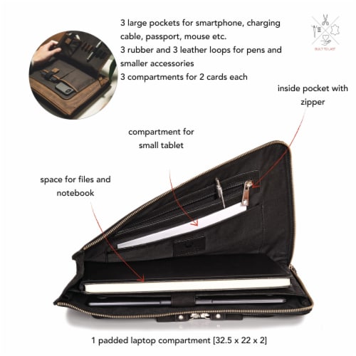DONBOLSO Vintage Black Laptop Sleeve London I 13.3 /14  Genuine Leather Notebook Briefcase Perspective: bottom