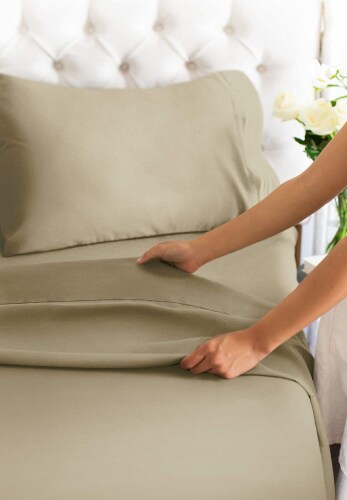 CGK Linens 21 Inch Extra Deep Pocket 4 Piece Microfiber Sheet Set - King - Beige Perspective: bottom