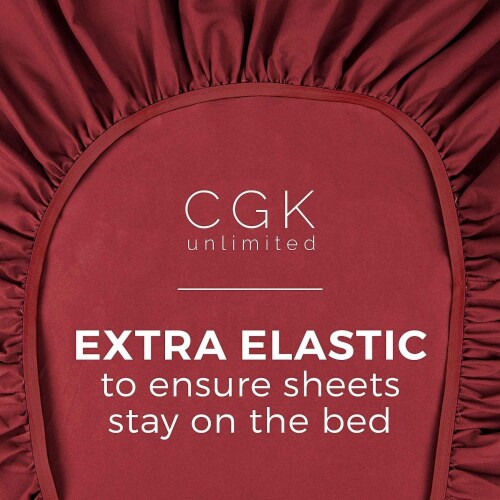 CGK Linens Deep Pocket 14 - 16 Inch Microfiber Fitted Sheet - Twin - Burgundy Perspective: bottom