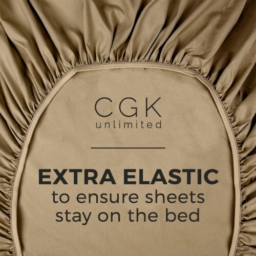 CGK Linens Deep Pocket 14 - 16 Inch Microfiber Fitted Sheet - King - Beige Perspective: bottom
