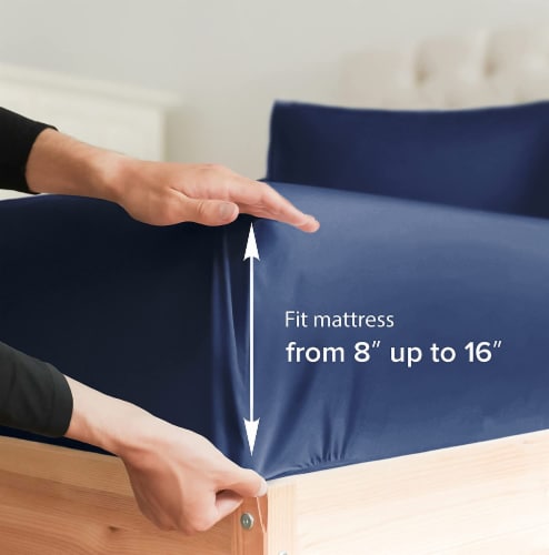 CGK Linens 4 Piece 100% Cotton 400 Thread Count Sheet Set - Full - Navy Blue Perspective: bottom