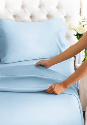 CGK Linens 3 Piece 100% Cotton 400 Thread Count Sheet Set - Twin - Light Blue Perspective: bottom