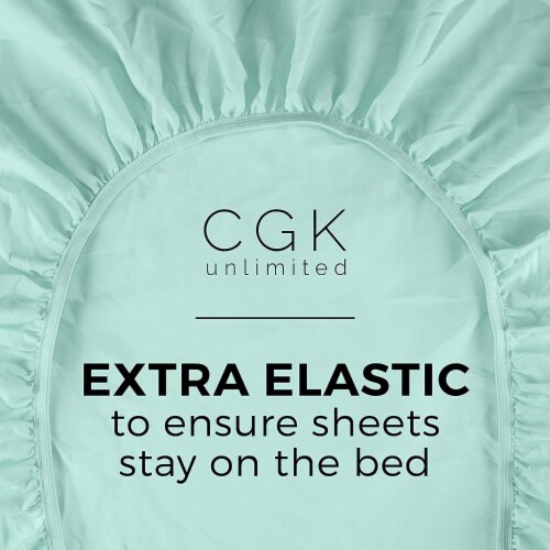 CGK Unlimited Deep Pocket 14 - 16 Inch Microfiber Fitted Sheet - Twin - Spa Blue Perspective: bottom