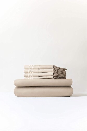CGK Unlimited 6 Piece Microfiber Solid Sheet Set - California King - Cream Perspective: bottom