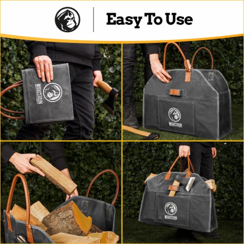 MOUNTAIN GRILLERS Heavy Duty Canvas Firewood Carrier - Carrying Wood & Logs Made Easy! Perspective: bottom