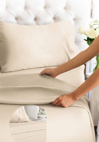 CGK Linens 4 Piece Deep Pocket Microfiber Sheet Set - Full - Cream Perspective: bottom