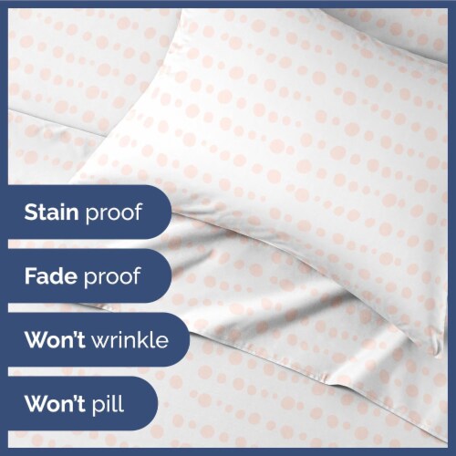 CGK Linens Kids 4 Piece Microfiber Sheet Set - Queen - Pink Dots Perspective: bottom