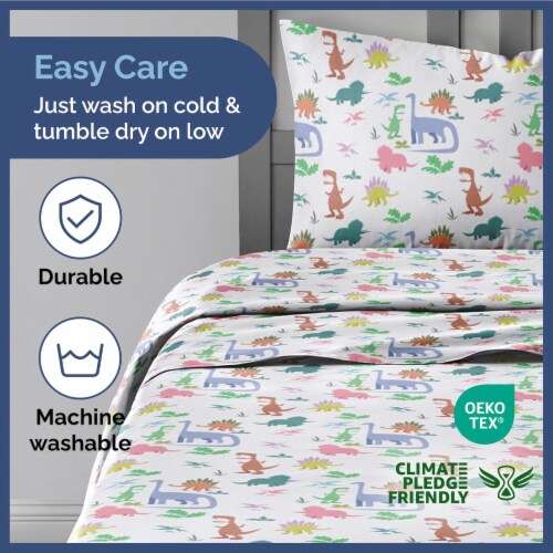 CGK Linens Kids 4 Piece Microfiber Sheet Set - Queen - Dinosaurs Perspective: bottom