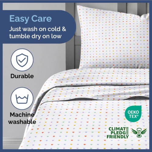 CGK Linens Kids 4 Piece Microfiber Sheet Set - Full - Multicolor Hearts Perspective: bottom