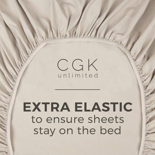 CGK Linens 14 to 16 Inch 400 Thread Count 100% Cotton Full Size Fitted Sheet - Beige Perspective: bottom