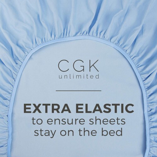 CGK Linens 14 to 16 Inch 400 Thread Count 100% Cotton Queen Size Fitted Sheet - Light Blue Perspective: bottom