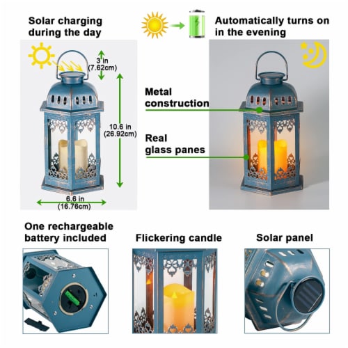 SteadyDoggie 2Pk Blue Solar Lanterns - Flickering LED Candle Lights, 0.98 H  7.48 L 4.72 W - Baker's