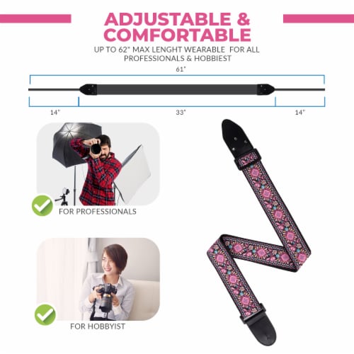 Pink Woven Universal Neck & Shoulder Camera Strap for DSLR & SLR Cameras for Photographers Perspective: bottom