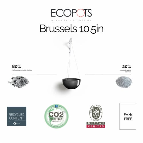Ecopots Indoor/Outdoor Round Hanging Brussels Planter, Dark Grey 10.5 Perspective: bottom