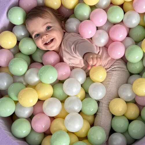 MeowBaby Round 35 x 11.5 inch Baby Foam Ball Pit w/ 200 Balls, Pastel Pink/Gray