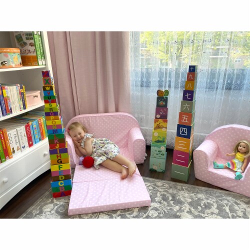 Delsit Toddler Couch 2 in 1 Flip Open Kid Size Foam Sofa Lounger, Pink Polka Dot Perspective: bottom