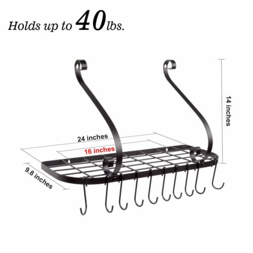 Vdomus Black 24x10 Wall Mounted Pot & Pan Rack, 10 Hooks Incl. Perspective: bottom