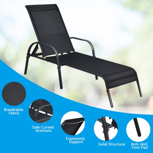 Costway set of 2 patio lounge chairs sling chaise lounges recliner adjustable back deals