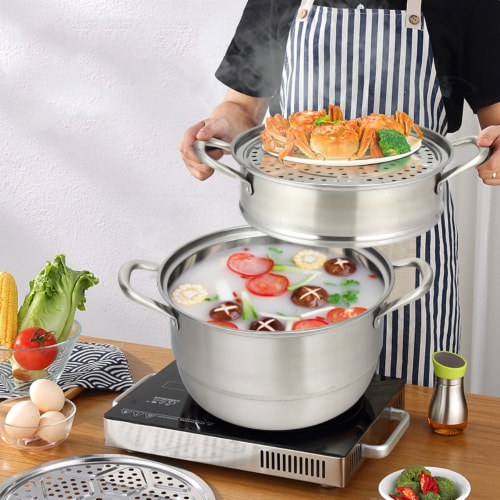 1 Set Double-layer Food Steamer Food Steaming Tool Stainless Steel Steaming  Pot 