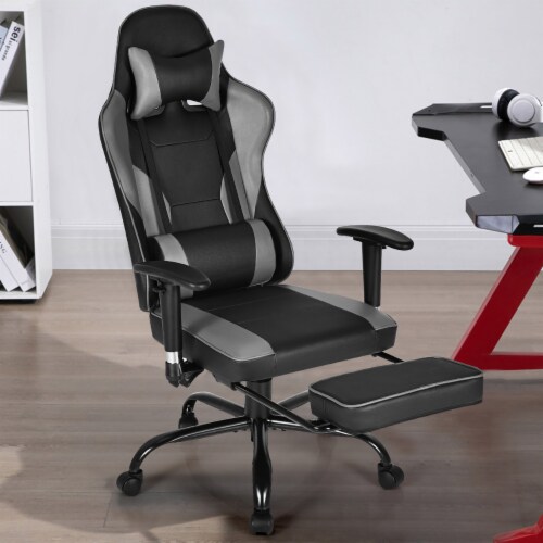 Costway Gaming Chair Racing High Back Office Chair w/ Footrest Black Perspective: bottom