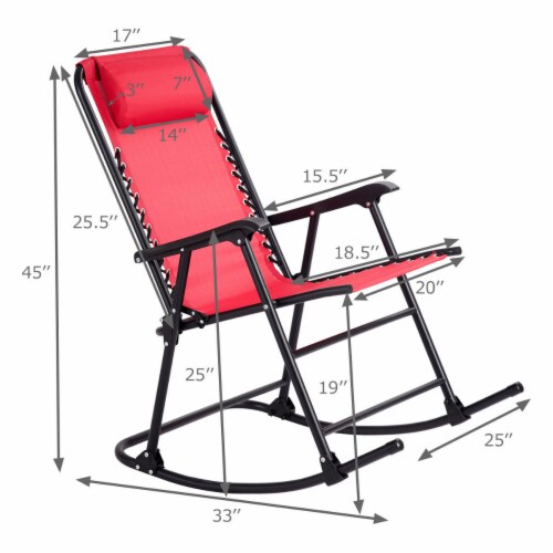 Costway Folding Zero Gravity Rocking Chair Rocker Porch Outdoor Patio Headrest Red Perspective: bottom